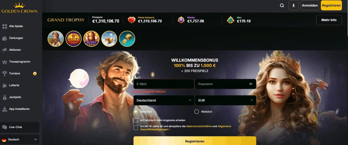 GoldenCrown Casino Willkommensbonus bis zu 2.000 € 