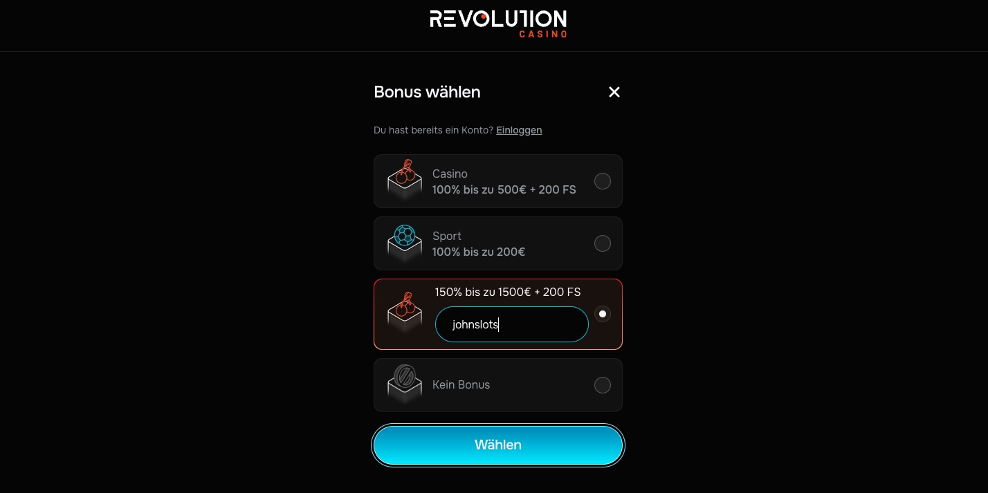 Revolution Casino Bonus Code johnslots