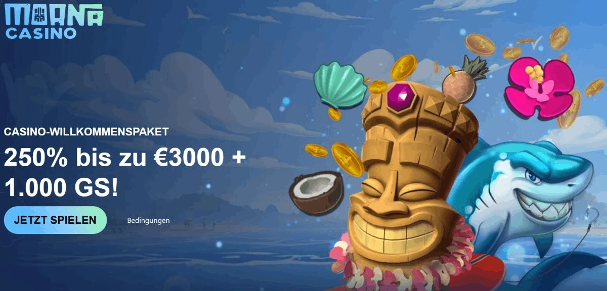 Moana Casino 250 %-Willkommenspaket bis zu 3.000 € + 1.000 Freispiele 