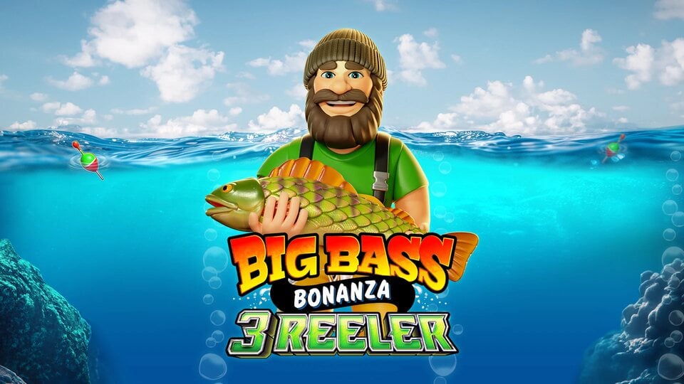 Big Bass Bonanaza 3 Reeler cover photo of a fisherman in green holding a large fish in front of water