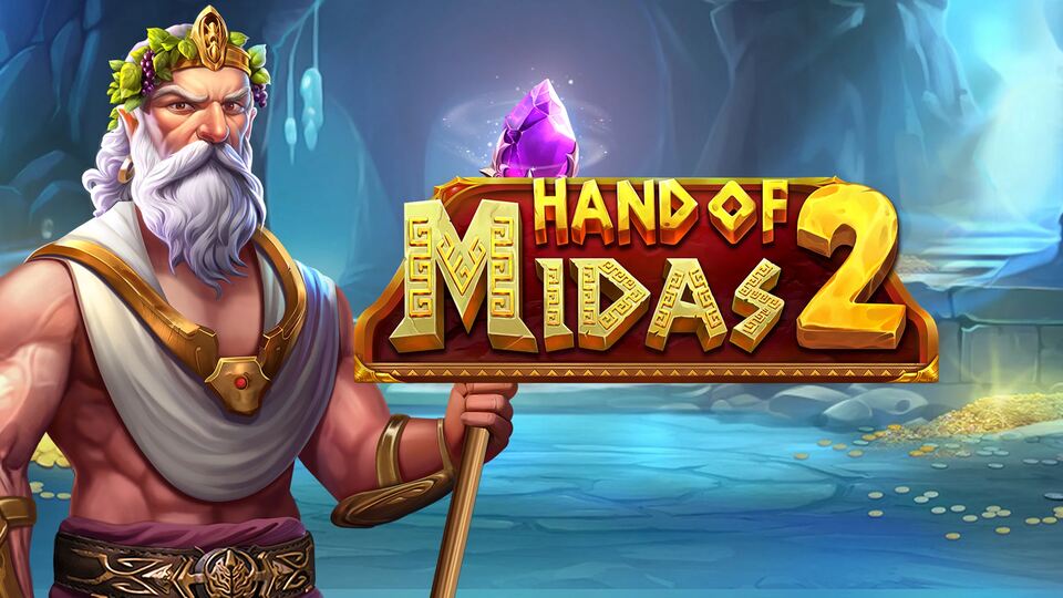 Hand of Midas 2 logo featuring a mythical figure with white beard holding a staff with purple gem.